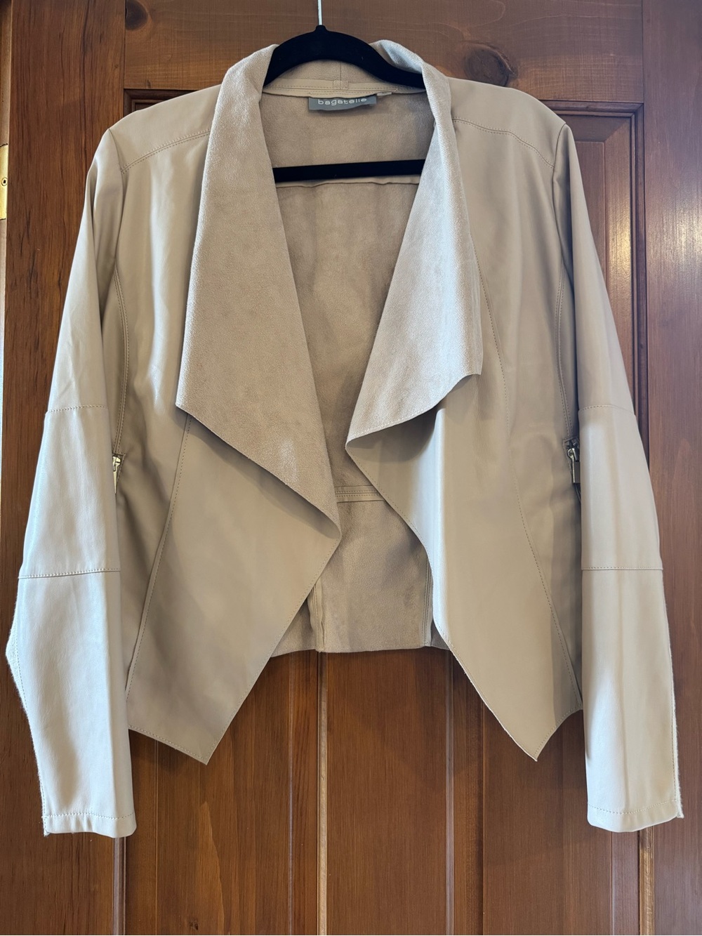 bagatelle Taupe Open Waterfall pleather Jacket